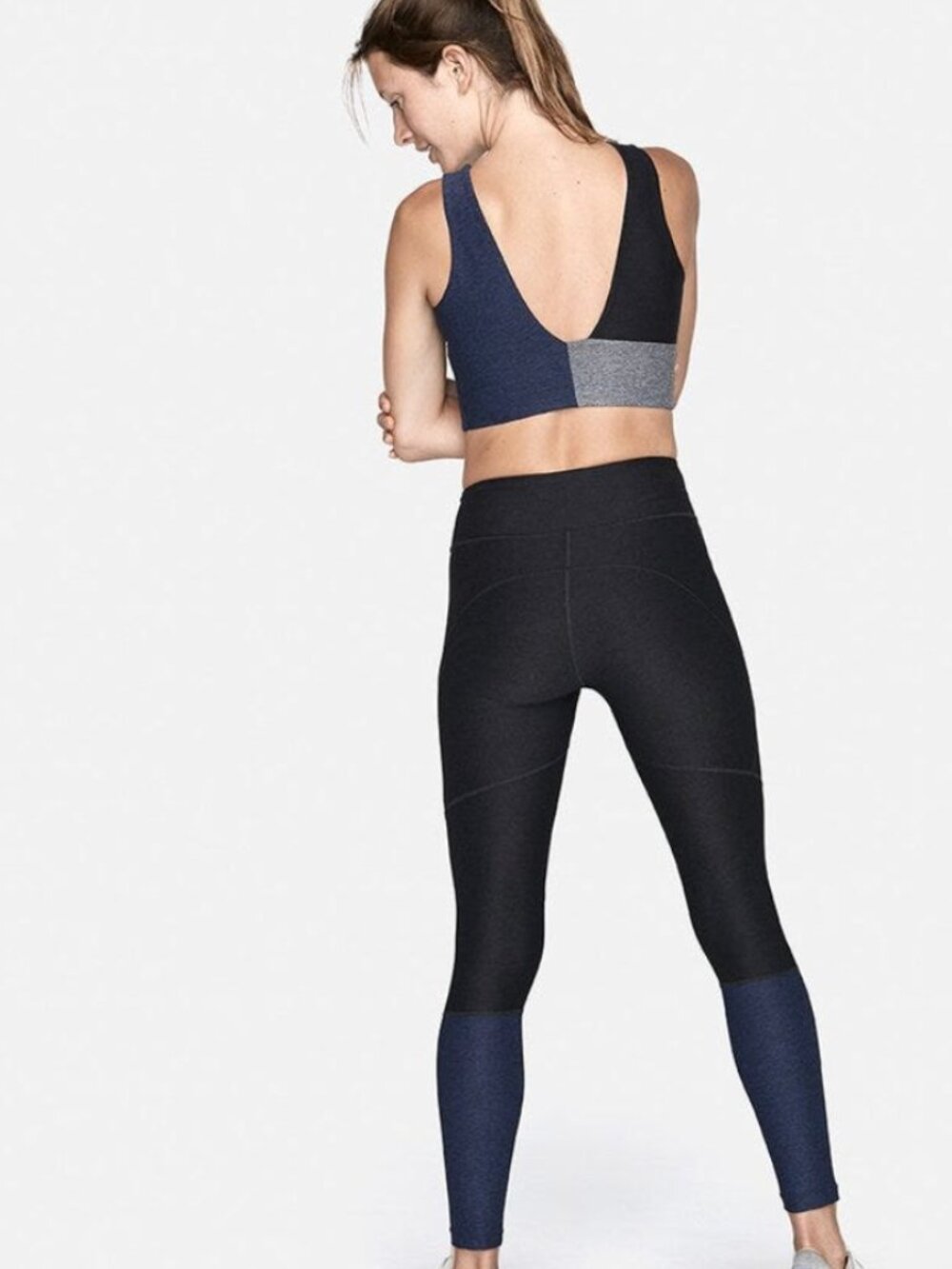 Outdoor Voices Colorblock Active Leggings and Cropped Tank Set in Black & Blue
